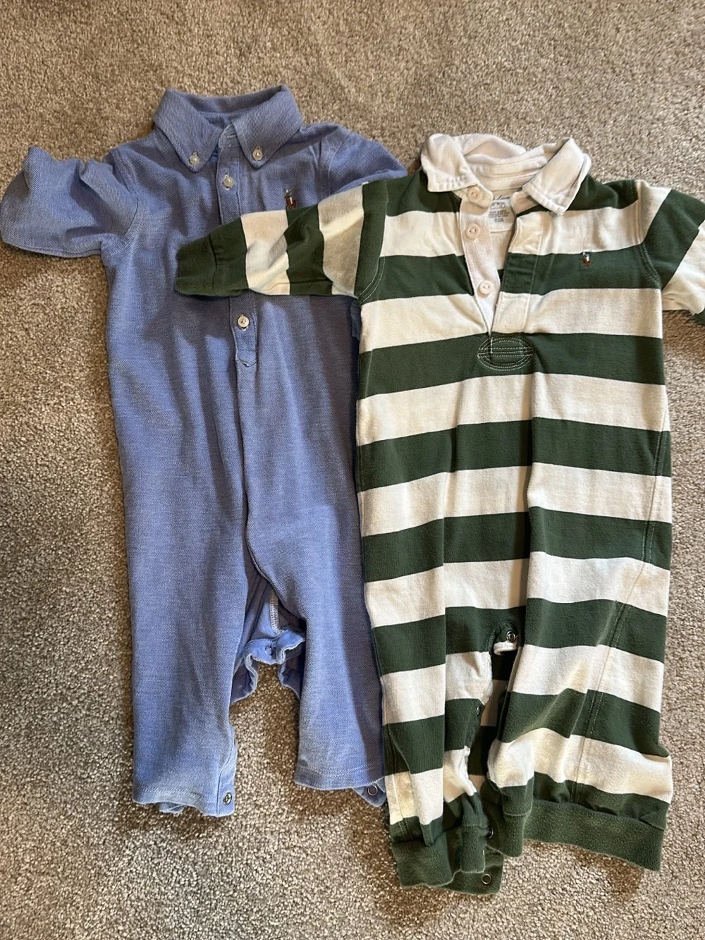 Ralph Lauren Light Blue Polo & Green-White Stripe Rugby One-Pieces